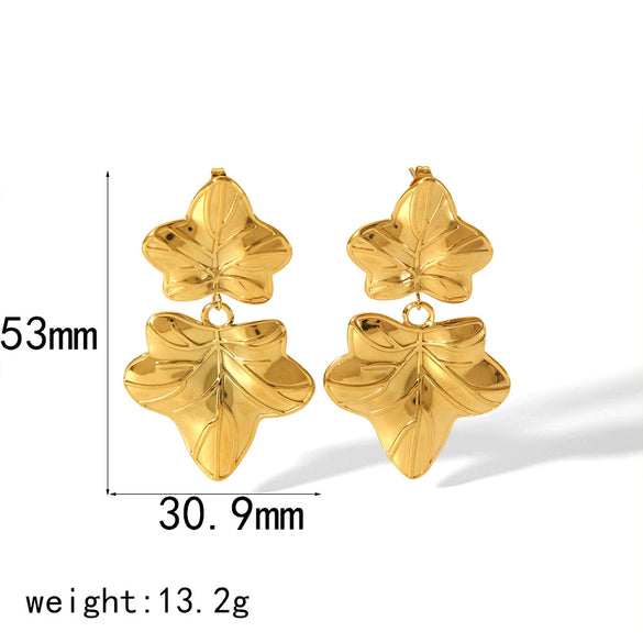 Ladies Titanium Steel Electroplated Flower Leaves Earrings