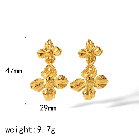 Ladies Titanium Steel Electroplated Flower Leaves Earrings
