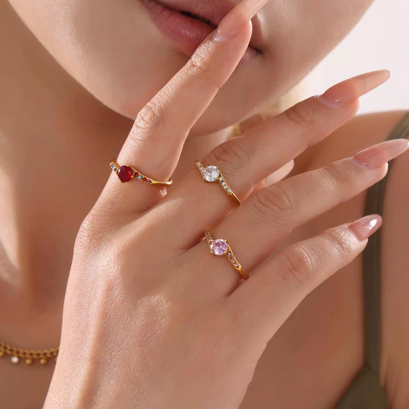 Ladies 316L Stainless Steel Geometric Light Luxury Electroplating Diamond Ring