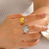 Ladies Titanium Steel Geometric Wave Open Ring 18K Gold Plated