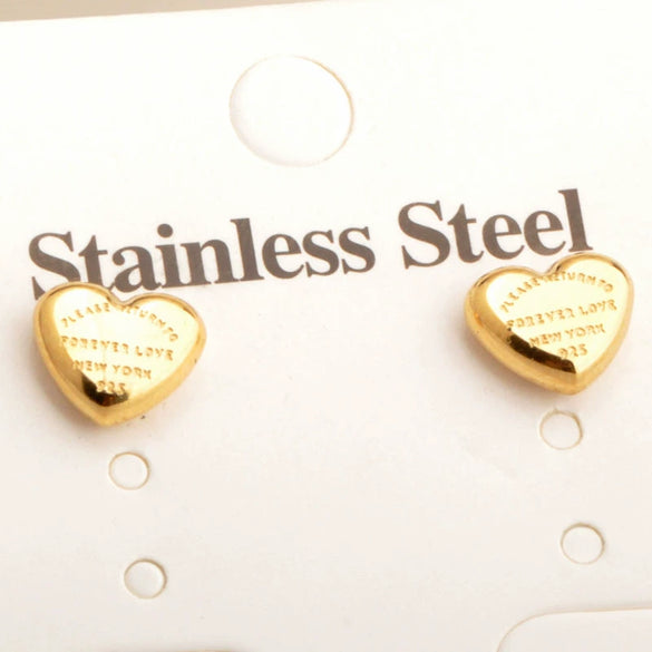Ladies Titanium Steel Heartshaped Earrings With Logo Electroplating And Letters Numbers Text Design