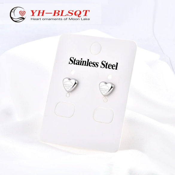 Ladies Titanium Steel Heartshaped Earrings With Logo Electroplating And Letters Numbers Text Design