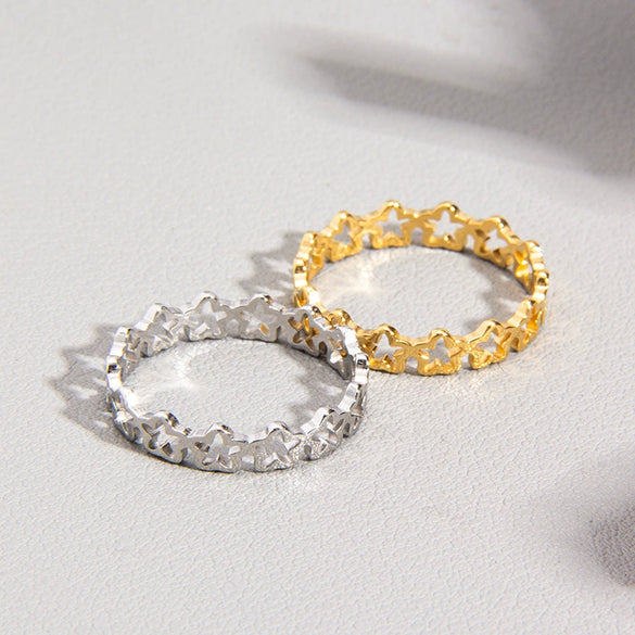 Ladies Titanium Steel Hollow Fivepointed Star Geometric Style Electroplated Ring