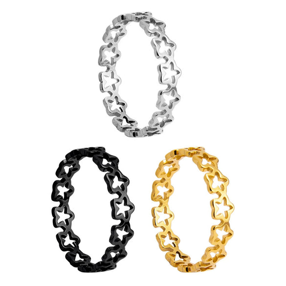 Ladies Titanium Steel Hollow Fivepointed Star Geometric Style Electroplated Ring