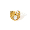 Ladies Titanium Steel Hollow Wide Face Retro Geometric Opening Ring Inlaid With Oval Natural Stone Electroplated