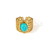 Ladies Titanium Steel Hollow Wide Face Retro Geometric Opening Ring Inlaid With Oval Natural Stone Electroplated