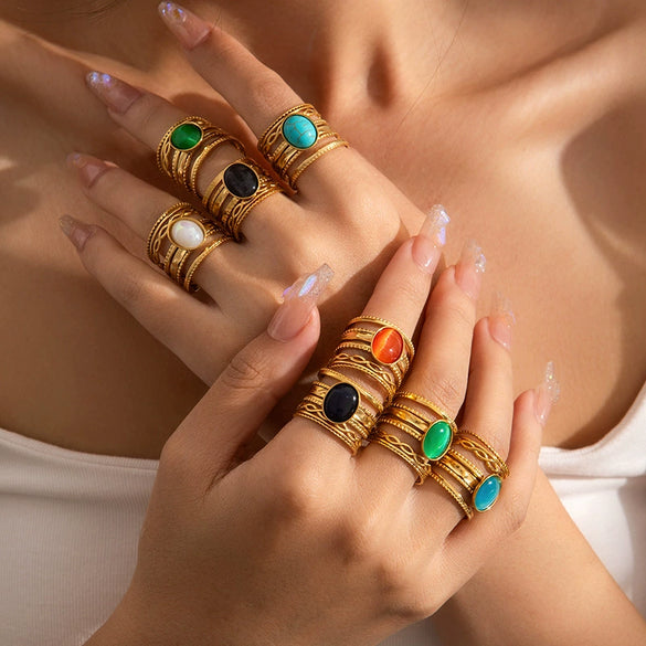 Ladies Titanium Steel Open Ring Geometric Niche Style Electroplating