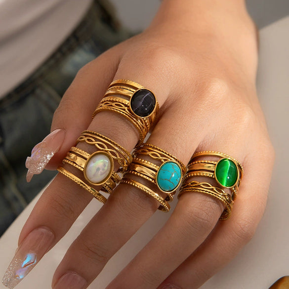 Ladies Titanium Steel Open Ring Geometric Niche Style Electroplating