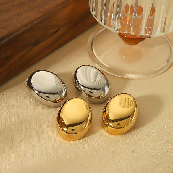 Ladies Titanium Steel Oval Electroplated Geometric Earrings