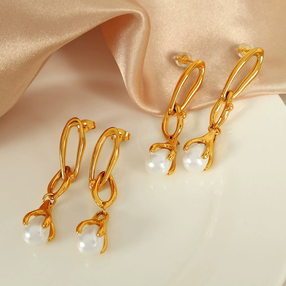 Ladies 316L Stainless Steel Plated Earrings With Creative Grip Clip Design And Pearl Accessories