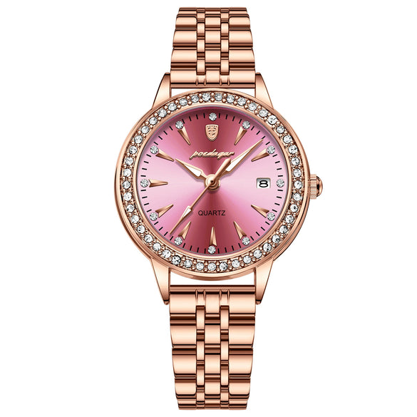 Ladies Ultrathin Fashion Waterproof Luminous Quartz Watches Alloy Case Stainless Steel Strap Round Dial