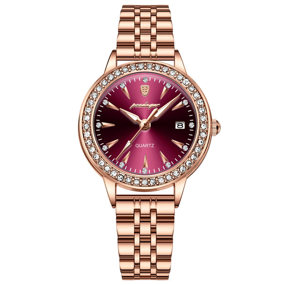 Ladies Ultrathin Fashion Waterproof Luminous Quartz Watches Alloy Case Stainless Steel Strap Round Dial