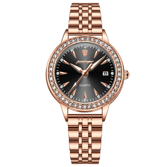Ladies Ultrathin Fashion Waterproof Luminous Quartz Watches Alloy Case Stainless Steel Strap Round Dial