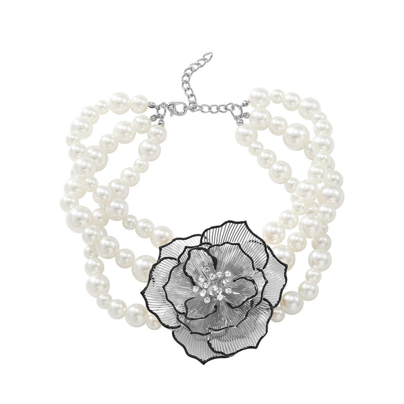 Ladies Vintage Jewelry Alloy Imitation Pearls Flower Ball Chain Electroplated Necklace Bracelet Earrings
