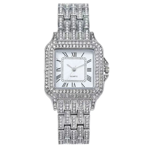 Ladies Watch Alloy Rectangle Quartz Watch With Stainless Steel Clasp And Spiral Crown