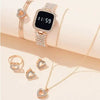 Ladies Watch And Jewelry Set Casual Style Alloy Case Stainless Steel Strap Round Dial Printed Logo