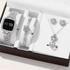 Ladies Watch And Jewelry Set Casual Style Alloy Case Stainless Steel Strap Round Dial Printed Logo