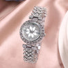 Ladies Watch Bracelet Alloy Stainless Steel Round Rhinestone Flower Baby's Breath Style