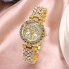 Ladies Watch Bracelet Alloy Stainless Steel Round Rhinestone Flower Baby's Breath Style