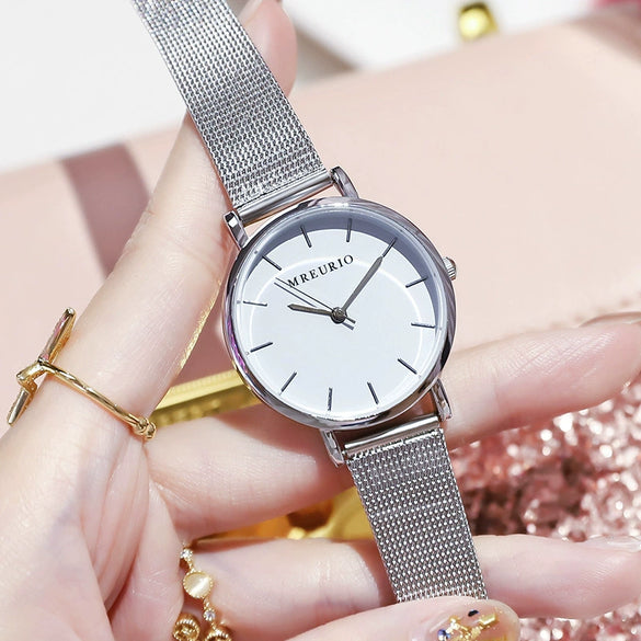 Ladies Watch Stainless Steel Mesh Belt Metal Dial Fashion Style
