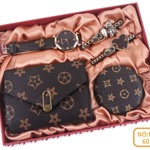 Ladies Watch Sunglasses Wallet Key Chain Set In Pu Material With Modern Simplicity Style