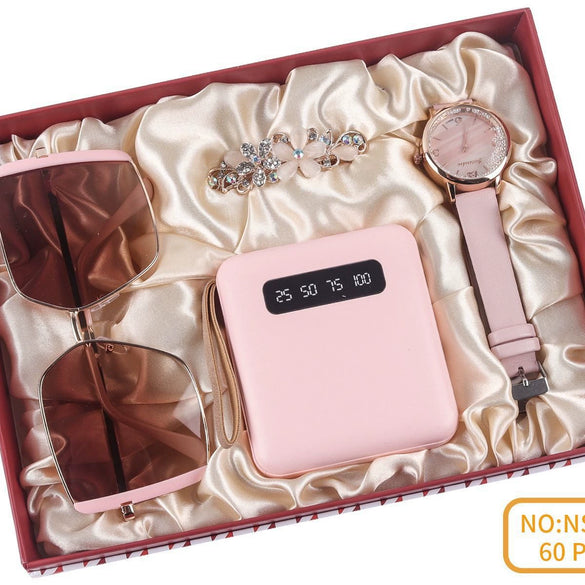 Ladies Watch Sunglasses Wallet Key Chain Set In Pu Material With Modern Simplicity Style