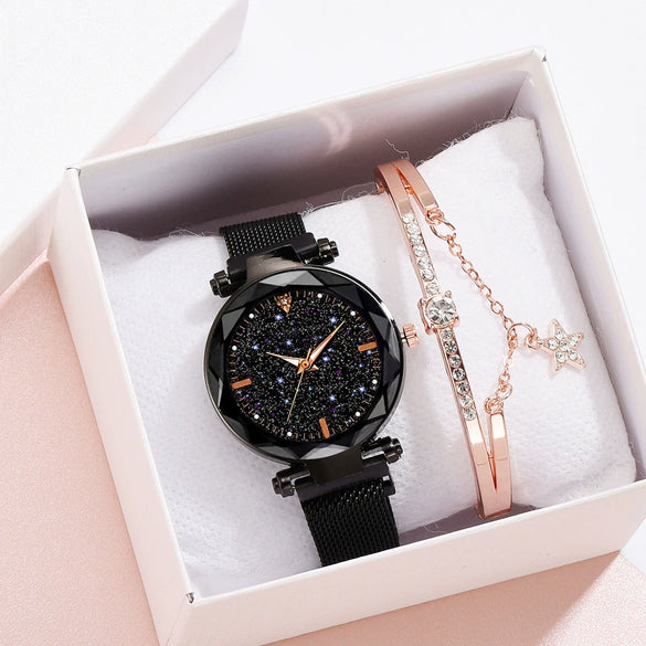 Ladies Watch Titanium Metal Magnet Buckle Glass Case Alloy Strap Round Dial Leisure Style