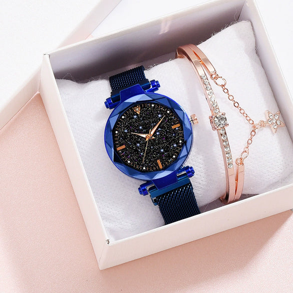 Ladies Watch Titanium Metal Magnet Buckle Glass Case Alloy Strap Round Dial Leisure Style