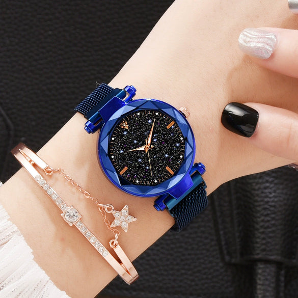 Ladies Watch Titanium Metal Magnet Buckle Glass Case Alloy Strap Round Dial Leisure Style