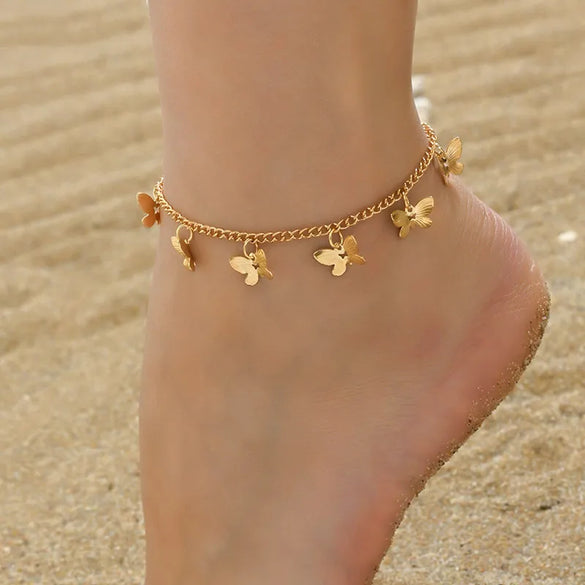 Lady Beach Butterfly Alloy Women'S Anklet