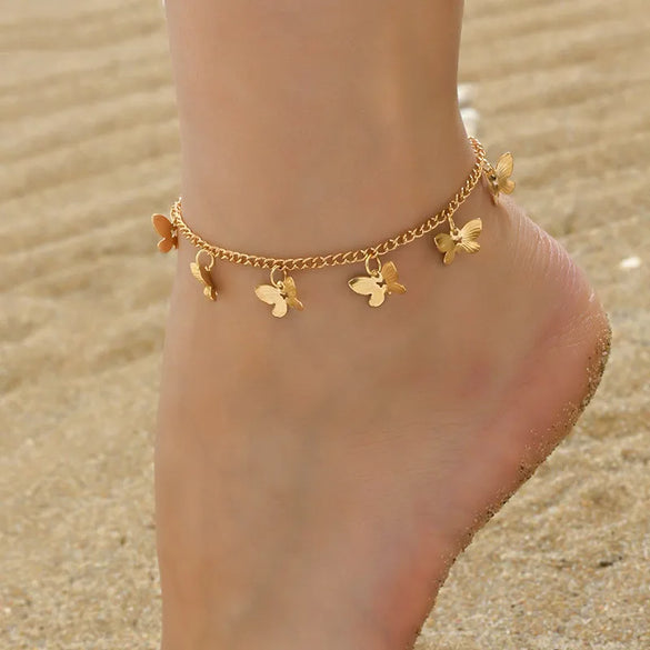 Lady Beach Butterfly Alloy Women'S Anklet