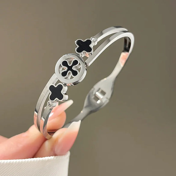 Lady Four Leaf Clover Titanium Steel Bangle In Bulk