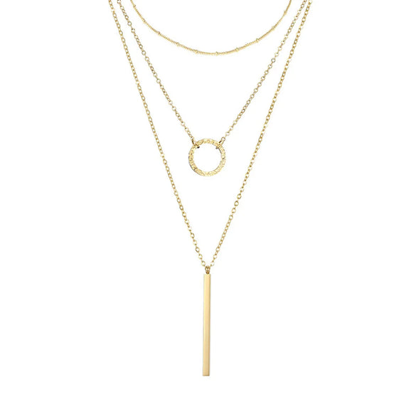 Lady Geometric Stainless Steel Plating Layered Necklaces