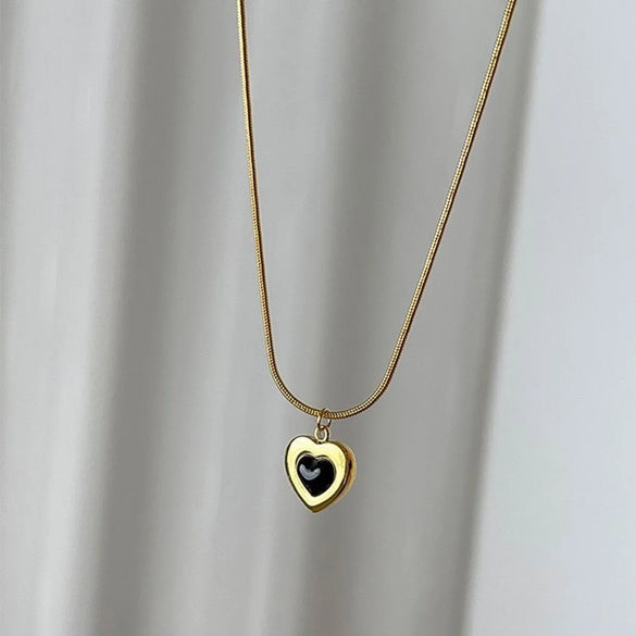 Lady Heart Shape Titanium Steel Plating Ear Studs Necklace