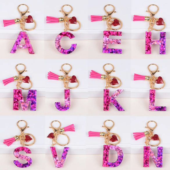 Lady Letter Heart Shape Resin Metal Epoxy Bag Pendant Keychain