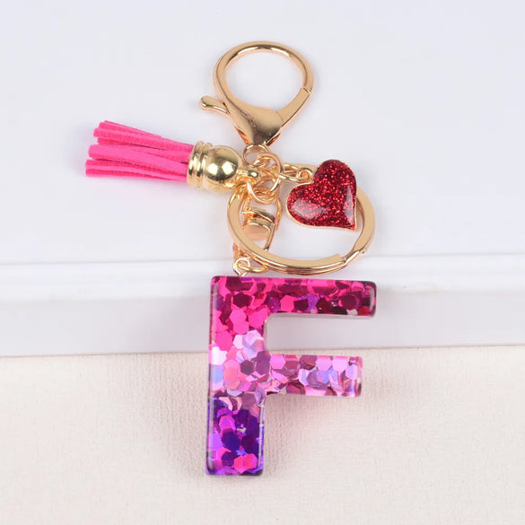 Lady Letter Heart Shape Resin Metal Epoxy Bag Pendant Keychain