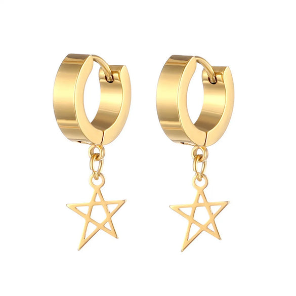 1 Piece Lady Pentagram Titanium Steel Plating Hollow Out Drop Earrings