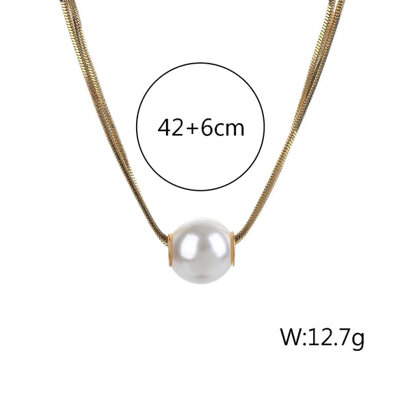 Wholesale Jewelry Lady Romantic Round 304 Stainless Steel Titanium Steel Artificial Pearls Plating Pendant Necklace