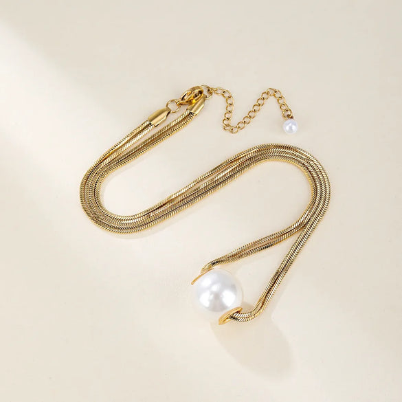 Wholesale Jewelry Lady Romantic Round 304 Stainless Steel Titanium Steel Artificial Pearls Plating Pendant Necklace