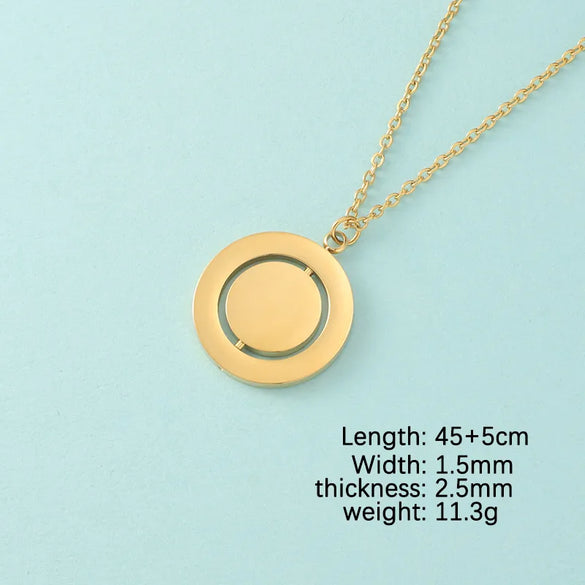 Wholesale Jewelry Round Customization Laser Engraving Stainless Steel 18K Gold Plated Pendant Necklace