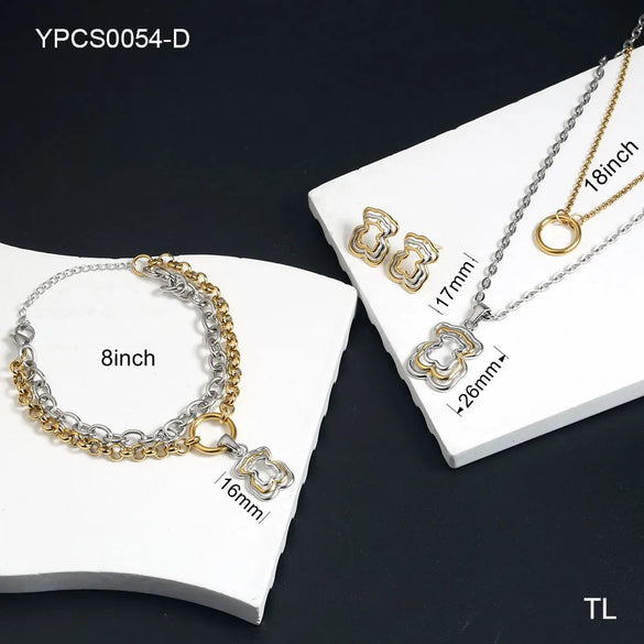 Wholesale Jewelry Lady Round 304 Stainless Steel 18K Gold Plated Plating Earrings Necklace