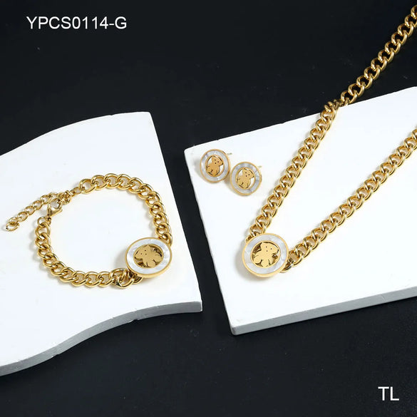 Wholesale Jewelry Lady Round 304 Stainless Steel 18K Gold Plated Plating Earrings Necklace