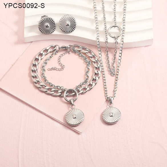 Wholesale Jewelry Lady Round 304 Stainless Steel 18K Gold Plated Plating Earrings Necklace