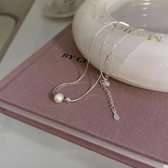 Lady Simple Style Geometric Freshwater Pearl Sterling Silver Necklace In Bulk