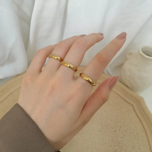 Lady Simple Style Round Stainless Steel Plating 18k Gold Plated Rings