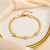 Lady Sweet Korean Style Flower Butterfly 201 Stainless Steel 18K Gold Plated Bracelets In Bulk
