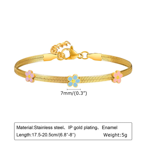 Lady Sweet Korean Style Flower Butterfly 201 Stainless Steel 18K Gold Plated Bracelets In Bulk