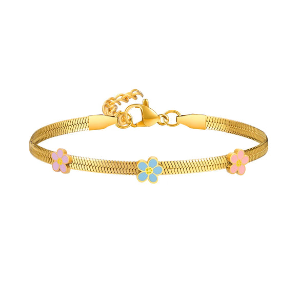 Lady Sweet Korean Style Flower Butterfly 201 Stainless Steel 18K Gold Plated Bracelets In Bulk