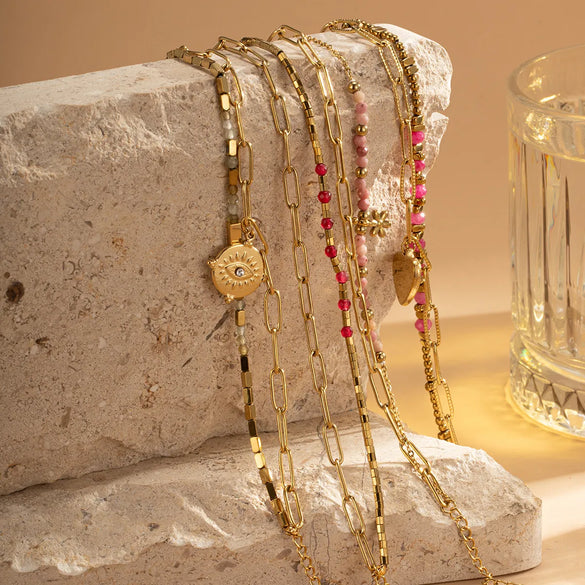 Lady U Shape Devil'S Eye Titanium Steel Natural Stone Bracelets In Bulk