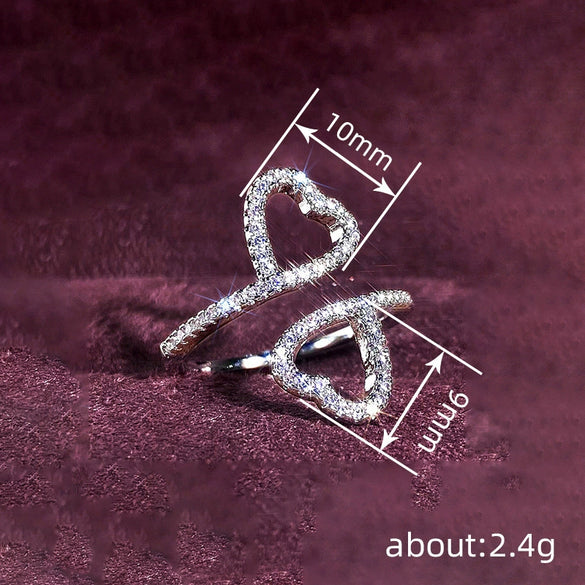 Ladylike Heartshaped Open Ring Microinlaid Zircon Fashion Ring For Women Copper